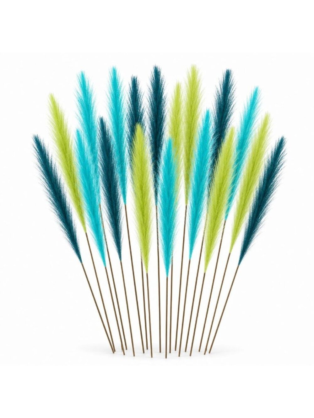 Turquoise, Deep Teal and Lime Faux Pampas Grass — Set of 18 Wispy 22-Inch Artifi